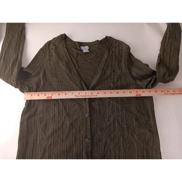Chico's Cardigan Sweater Olive Green Ribbed Long Sleeve Button Up - Size L - Picture 4 of 11